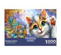 Angry White Cat Educational Game Decompression 1000 Pieces Jigsaw Puzzle - Kitten (vibrant Background) for Adults Kids Home Activity38x26cm/1000pcs