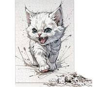 Angry White Kitten Jigsaw Puzzles Puzzle for Adults Kids. 1000 Pieces Whimsical Challenge Toy Educational Games Home Decoration for Educational Games Gifts 1000pcs (75x50cm)