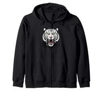 Angry White Tiger Face Roaring Wild Big Cat Graphic Zip Hoodie