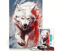 Angry White Wolf Splatter 1000 Adult Pieces Jigsaw Puzzle Mind Challenge Toy Neat Cut Perfect Alignment Family Fun Night Activity (50x75cm)