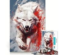Angry White Wolf Splatter Jigsaw Puzzle 1000 Think Boost Game Tight Lock No Loose Pieces Interactive Brain Challenge for Home (38x52cm)