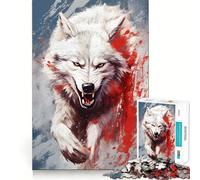 Angry White Wolf Splatter Jigsaw Puzzles 1000 Piece for Adults Recall Fun Play Firm Fit Secure Assembly Family Fun Night Activity (38x26cm)
