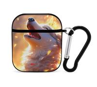 Angry Wolf Cute Earbuds Case Compatible with Airpods 1/2 Wireless Headphones Cover with Carabiner