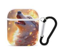 Angry Wolf Cute Earbuds Case Compatible with Airpods 1/2 Wireless Headphones Cover with Carabiner