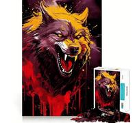 Angry Wolf Painting Jigsaw Puzzle 1000 Recall Fun Play Advanced Laser Cutting Tech Holiday Indoor Entertainment Toy (50x75cm)