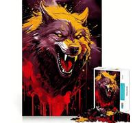 Angry Wolf Painting Puzzle for Adults 1000 Pieces Memory Play Game Firm Fit Secure Assembly Meaningful Connection Building Game (38x52cm)