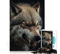 Angry Wolf Portrait 1000-piece Jigsaw Puzzles Brain Training Fun Tight Interlock No Gaps Bonding Activity for Loved Ones (38x26cm)
