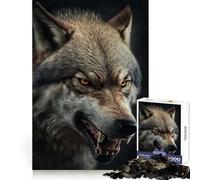 Angry Wolf Portrait Jigsaw Puzzles for Teenagers 1000 Pieces Memory Boost Restful Escape Fine Xmas Gift (38x26cm)