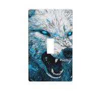 Angry Wolf with Glowing Blue Eyes Light Switch Cover Decorative Single Toggle 1 Gang Wall Plate for Kitchen Farmhouse Bedroom Bathroom Art Decor