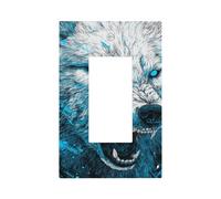 Angry Wolf with Glowing Blue Eyes Light Switch Wall Plate Faceplate Cover Single Rocker 1 Gang Decorator Outlet Receptacle Covers for Home Kitchen Room Bathroom Decor