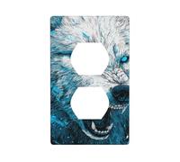 Angry Wolf with Glowing Blue Eyes Outlet Cover Light Switch Cover Decorative 1 Gang Wall Plate for Kitchen Room Bathroom Size 7x11.4cm