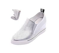 AngryMonkey Womens Hidden Wedge Sole Ankle Boots Vulcanized Hollow Breathable Comfortable Slip On Platform Shoes, silver colours, 7 UK