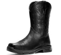 ANGRYRAM Cowboy Work Boots for Men Square Toe Leather Western Boot Slip Resistant Indestructable Steel Toe Safety Boots for Men Work-Man Pro Series, Black, 12.5