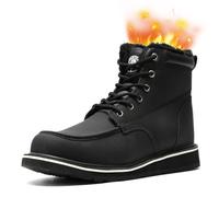 ANGRYRAM Winter Steel Toe Boots for Men Moc Toe Waterproof Work Boots Men's Comfortable Steel Toe Wedge Safety Boots Lightweight Indestructable Construction Boots, Black, 11.5
