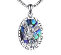 ANGSAU St Michael/Santa Muerte/St Christopher/Saint Benedict/Memento Mori/Saint Raphael/St Sebastian Necklace for Men 925 Sterling Silver Religious Medals Jewelry Gift, Medium, Sterling Silver, No