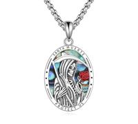 ANGSAU St Michael/Santa Muerte/St Christopher/Saint Benedict/Memento Mori/Saint Raphael/St Sebastian Necklace for Men S925 Sterling Silver Religious medals Jewelry Gift, Medium, Sterling Silver, No