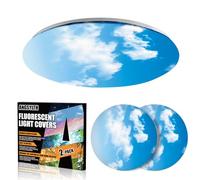 ANGSYLTH 2 Pcs Fluorescent Light Covers - 12 Inch Round Covers for Ceiling Lights, Home Velcro Light Filters for Classroom (Blue Skies & White Clouds)