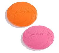 Anguiren 2 Pack Dog Flying Disc Toy Large 8.7 inches, Pet Nature Rubber Interactive Toy , Portable and Soft Dog Toy Saucer Flying Disc Durable Pet Supplies for Training Floating Flying ( Orange, Pink)