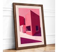 Angular Architecture in Pink Modern Framed Wall Art Print A2 (59.4×42cm) Walnut, Wall Decor for Living Room, Bedroom, Office & Home, Ready to Hang, Art Gift