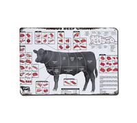 Angus Beef Cuts Chart Vintage Butcher Sign Vintage Aluminium Metal Sign, Retro Wall Decor for Home, Bar, Garage & Farmhouse 20x30cm