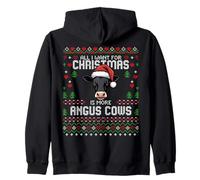 Angus Cow Christmas Beef Cattle Ugly Xmas Sweater Holiday Zip Hoodie