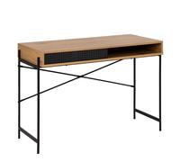 Angus Office Desk With Sliding Door In Oak & Black
