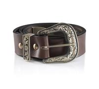 Angus Stoke Jayden Genuine Buffalo Leather Western Belt - Handmade Cowboy Leather Belt for Men and Women - Vintage Belt with Metal Buckle, brown, Bundweite 100 (50-52)