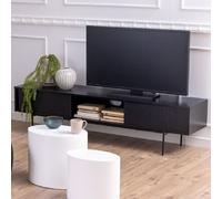 angus wooden tv stand with 2 sliding doors in black