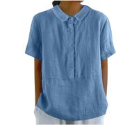 Angxiwan 2024 Going Out Tops for Women UK Linen Shirts for Women Short Sleeve Button Down up Shirt Casual Collared V Neck Outlet Clearance UK Sky Blue