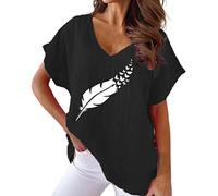Angxiwan 2024 Linen Tops for Women UK Printed T Shirt Loose Casual Crewneck Short Sleeve T Shirt Women Zumba Clothes for Women Black