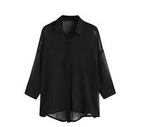 Angxiwan 2024 Oversized Shirt Women's Summer Beach Smock Shirt Resort Wind Loose Solid Color Shirt Ladies Plus Size Summer Today Deals of The Day Black