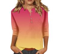 Angxiwan 2024 Plus Size Blouses for Work Women's Fashion Button Up 3/4 Length Sleeve Solid Color T Shirt Shirt Top Cotton Gifts for Her Under 10 Pounds Under 5 Pounds Clearance Orange