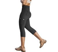 Angxiwan 3/4 Leggings for Women UK High Waisted Cargo Leggings with Pockets Solid Color Scrunch Butt Lifting Yoga Pants Elastic Athletic Trousers for Gym Workout Fitness