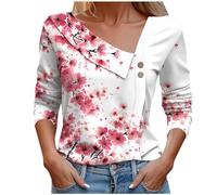 Angxiwan Asymmetrical Neck Tops for Women Long Sleeve Button Collared V Neck Blouses 2025 Fashion Work Casual Shirts Cotton Colla Shirts for Women Long Sleeve Stretch Top Tunic Sweatshirt