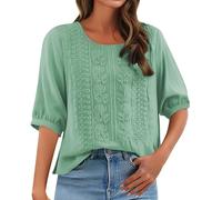 Angxiwan Bardot Tops for Women UK Linen Shirts for Women UK Casual Loose Fit Short Sleeve Tunic Tops Retro Floral Embroidery Jacquard Linen Blouse Solid Color Sales Clearance