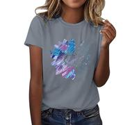 Angxiwan Bargains of The Day Sale Tops for Women UK Clearance Fashion Daisy Butterfly Print Short Sleeve Basic Shirts Casual Loose Fit Blouse Summer Crewneck Lightning Deals of The Day Prime Sale.