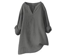 Angxiwan Best T Shirt Design Womens Linen Tops Women's Solid Color Stand Up Collar Cotton Linen Long Sleeved Shirt Bargains of The Day Sale Feather Tops for Women Grey