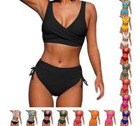 Angxiwan Bikini Set for Women UK Push Up Twist Front Bikini Top And High Waisted Tie Side Bottom Ladies 2 Piece Sexy Bikini Set With Back Lace-Up Summer Beach Pool Swimming Costume Bathing Suit