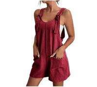 Angxiwan Black Dungarees Womens Plus Size Linen Dungarees for Women UK Summer Casual Sleeveless Rompers Loose Adjustable Strappy Short Overalls Jumpsuits with Pockets Lightning Deals of The Day