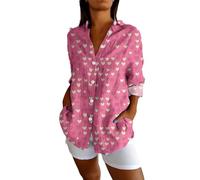 Angxiwan Blouses for Women UK Plus Size Linen Shirt Women Oversized Long Sleeve Button Down T-Shirts Cardigans Fashion Artistic Print Tunic Tops Summer Casual Loose Warehouse Deals Clearance