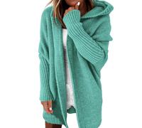 Angxiwan Boho Cardigan Cardigans for Women UK Chunky Cable Knit Cardigan Casual Open Front Jumpers Long Sleeve Jackets Hooded Longline Sweaters Women Mint Green