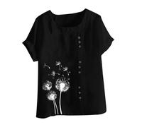 Angxiwan Boho Tops for Women UK Linen Tops for Women UK Plus Size Short Sleeve Linen Shirts Retro Print Crewneck Tunic Ladies Summer Lightweight Beach My+Orders My Recent Orders C Black
