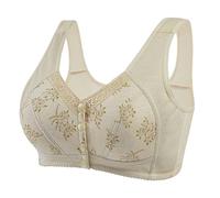 Angxiwan Bras for Women UK Front Fastening Bras Soft Comfortable Cotton Bra Wireless Snap Closing Ladies Bras Plus Size Front Clasp Wireless Cotton Vest Bra for The Elderly Everyday Bralettes