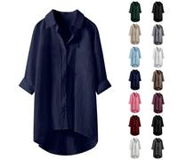 Angxiwan Button Down Shirts for Women UK Lightweight Linen Cotton Blouse with Pocket Casual Loose Fit Long Sleeve Tunic Tops Oversized Solid Color Tee Shirt Jacket for Daily Vacation Office.
