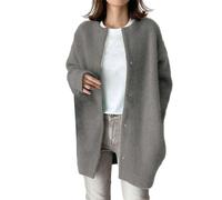 Angxiwan Cardigan for Women UK Korean Wool Coat Slim Trench Long Coat Fall Winter Elegant Round Neck Straight Korean Coat Mid Long Wool Overcoat Womens Lightweight Cardigan