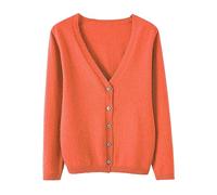 Angxiwan Cardigans for Women UK Button Down V-Neck Crochet Jacket Comfort Soft Long Sleeve Jumper Sweaters Elegant Solid Color Cardigan Loungerwear Baggy Loose Going Out Cardigan Orange