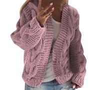 Angxiwan Cardigans for Women UK Ladies Sweater with A Hat Cardigan Solid Color Coarse Knit Sweater Coat Long Sleeve Lightweight Cardigan Ladies Waterfall Jacket