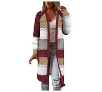 Angxiwan Cardigans for Women UK Plus Size Women Cardigan Comfy Stylish Stitching Long Sleeve Sweater Casual Long Cardigan Ladies Lightweight Cardigan Waterfall Cardigans for Women UK