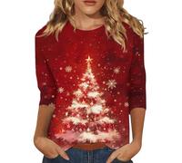 Angxiwan Christmas Jumper Christmas T Shirts Women Funny Xmas Tree Printed 3/4 Sleeve Tops Casual Crewneck Snowflake Tunic Blouse Lightweight Holiday Clothes The Snowman Jumper