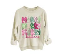 Angxiwan christmas outfits for women Christmas Sweatshirts For Women Cute Xmas Graphic Print Sweatshirt Long Sleeve Cute Holiday Pullover Tops Athletic long cardigan chucky striped top